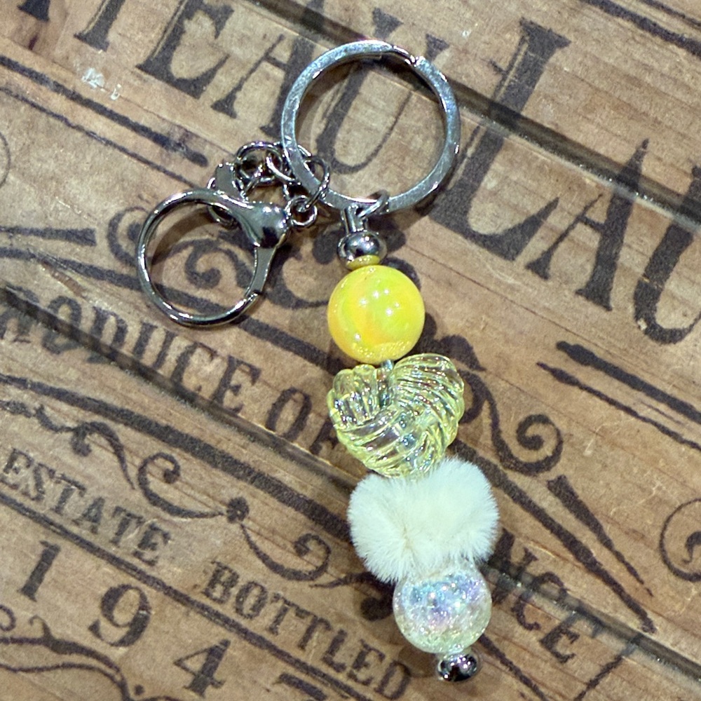 Yellow and White Beaded Keychain
